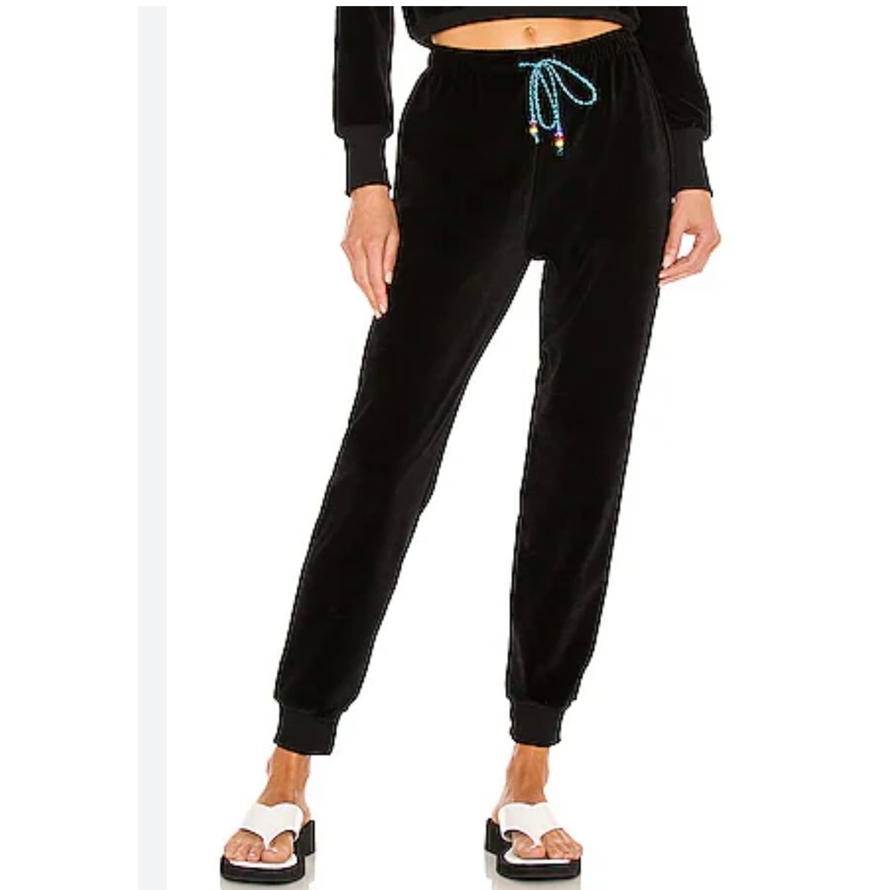 NWT Dannijo Black Velour Raglan Sweatshirt Jogger Set Lounge Athleisure Size S - Picture 2 of 5